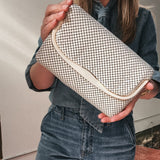 80s Cream Chain Metal clutch with snake chain clutch