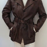 Vintage Chestnut Belted Leather Jacket