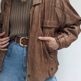 Vintage Faded Cocoa Leather Bomber Jacket