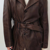 Vintage Chestnut Belted Leather Jacket