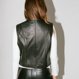 Vintage Black Quilted Leather Vest