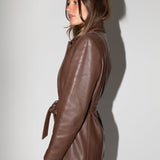 Vintage Chocolate Brown Leather Tie Belted Jacket