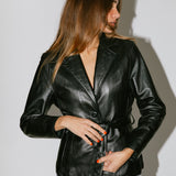 Vintage Black Leather Belted Jacket