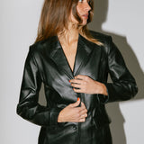 Vintage Black Leather Fitted Blazer Jacket