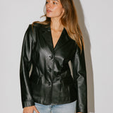 Vintage Black Leather Fitted Blazer Jacket
