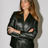 Vintage Black Leather Fitted Blazer Jacket
