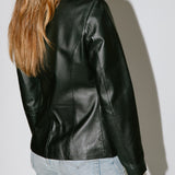 Vintage Black Leather Fitted Blazer Jacket