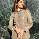 Vintage Y2K Embossed Leather Jacket in Taupe Snake