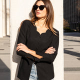 Vintage Scalloped-Neck Black Blazer