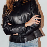 Vintage Snap-Front Leather Shirt Jacket