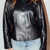Vintage Snap-Front Leather Shirt Jacket