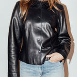 Vintage Snap-Front Leather Shirt Jacket