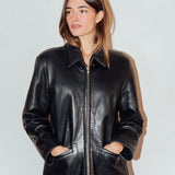 Vintage Black Leather Jacket with Side Buckles