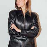 Vintage Black Leather Jacket with Side Buckles