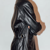 Vintage Black Leather Jacket with Side Buckles