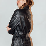 Vintage Black Leather Jacket with Side Buckles