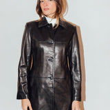 Vintage Black Leather Mid Length Jacket