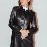 Vintage Black Leather Mid Length Jacket