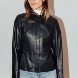 Vintage Y2K Embossed  Black Leather Jacket