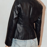 Vintage Y2K Embossed  Black Leather Jacket