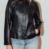 Vintage Y2K Embossed  Black Leather Jacket