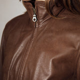 Vintage Chocolate Brown Leather Jacket with Tie Waist