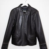 Vintage Zip Front Black Leather Stitched Jacket