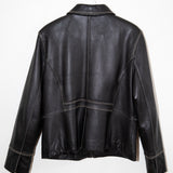 Vintage Zip Front Black Leather Stitched Jacket