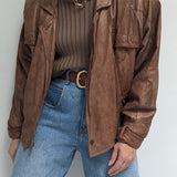 Vintage Faded Cocoa Leather Bomber Jacket