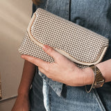 80s Cream Chain Metal clutch with snake chain clutch