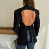 Reworked Vintage Adjustable Open Back Blazer, Black
