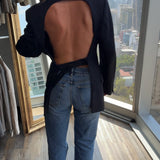 Reworked Vintage Adjustable Open Back Blazer, Black