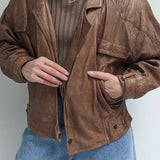 Vintage Faded Cocoa Leather Bomber Jacket