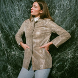 Vintage Y2K Embossed Leather Jacket in Taupe Snake