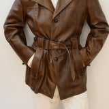 Vintage Chestnut Belted Leather Jacket