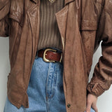 Vintage Faded Cocoa Leather Bomber Jacket