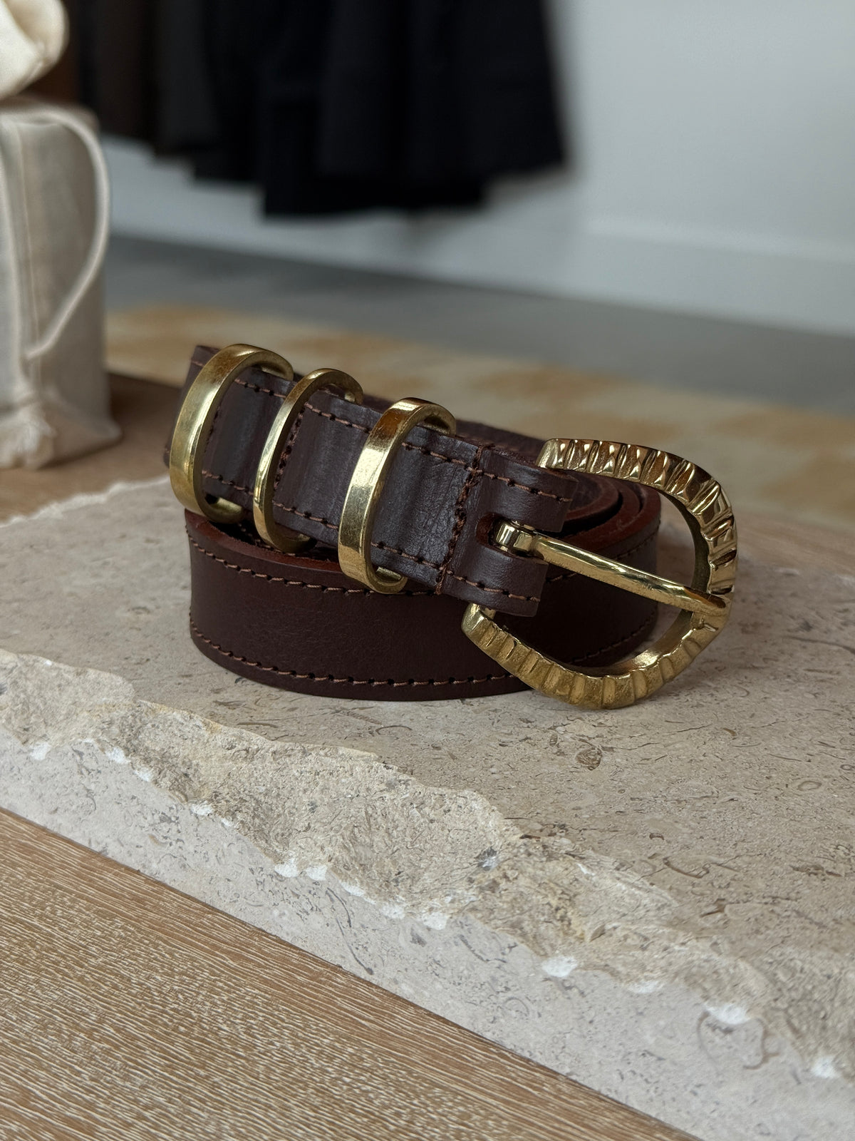 Natalie Belt in Black Leather Part Two Natalie Topstitched Leather Belt In Black | ModeSens main image 2