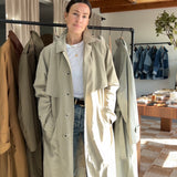 Vintage Khaki Trench Coat with Cream Accents