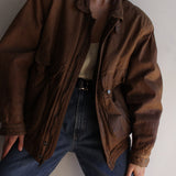 Vintage Cocoa Leather Bomber Jacket