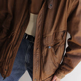 Vintage Cocoa Leather Bomber Jacket