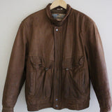 Vintage Cocoa Leather Bomber Jacket